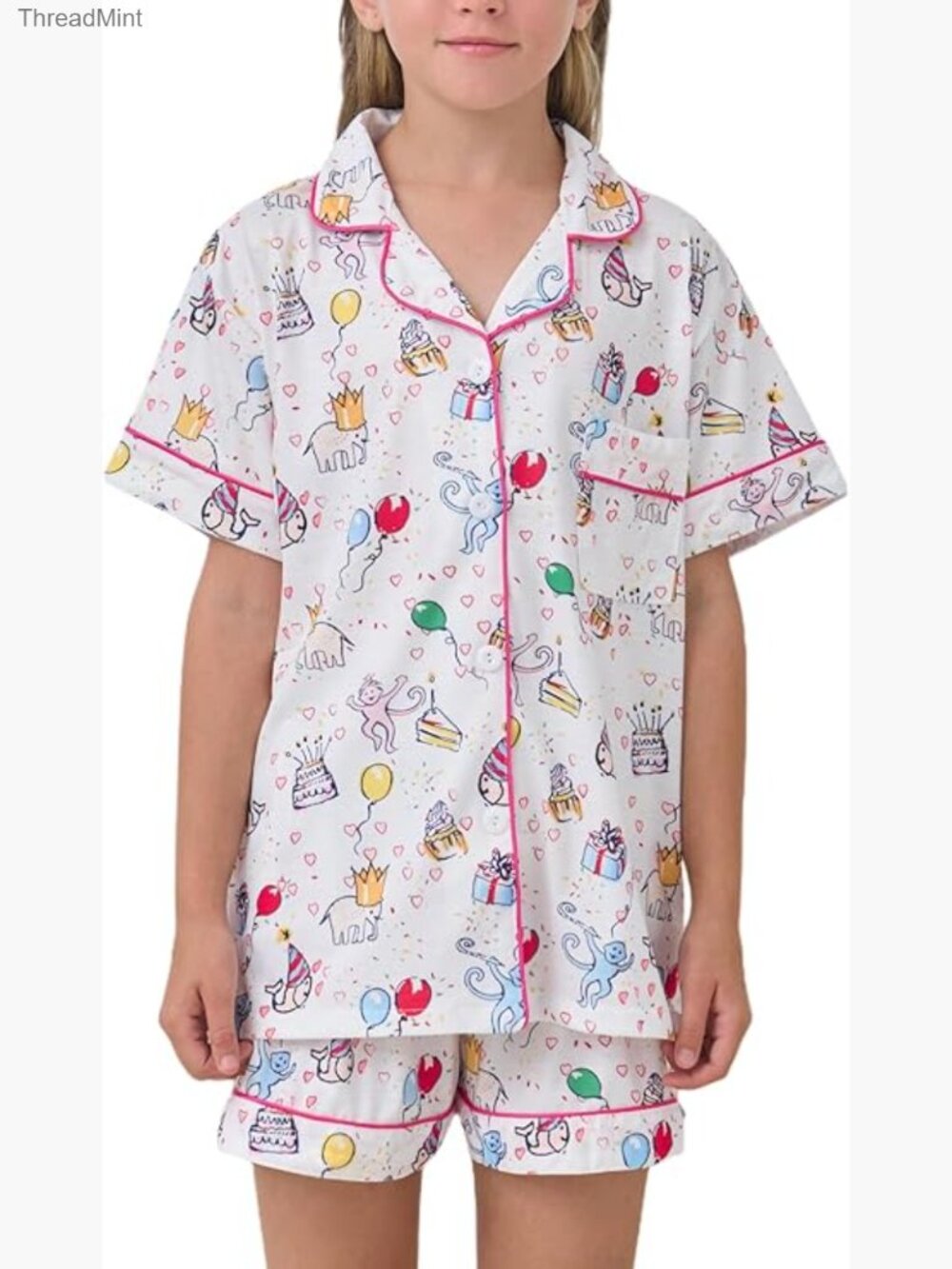 Kids 2-Piece Button Down Pajama Set Soft Cotton Shorts Lounge